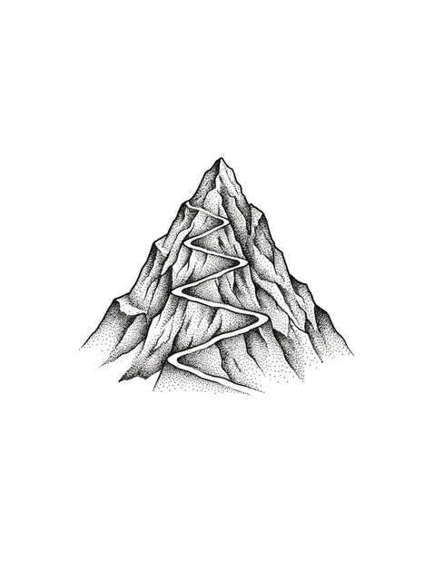 Black and grey dotwork mountain tattoo design