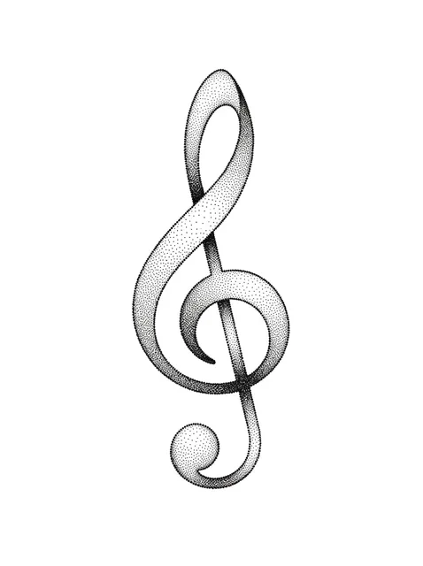 Black and white dotwork music note tattoo design: a treble clef