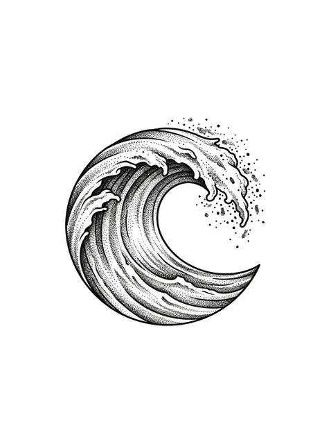 Black and grey dotwork ocean and wave tattoo design