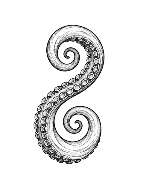 Black and grey dotwork octopus tattoo design: a single, gracefully curved octopus tentacle