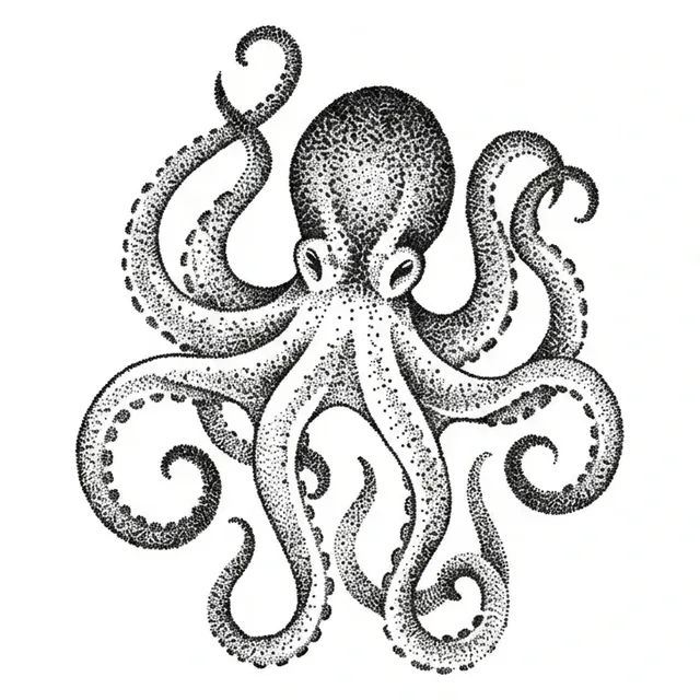 Black and grey dotwork octopus tattoo design