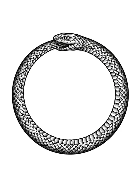 Black and grey dotwork ouroboros and snake tattoo design