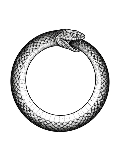 Black and grey dotwork ouroboros and snake tattoo design