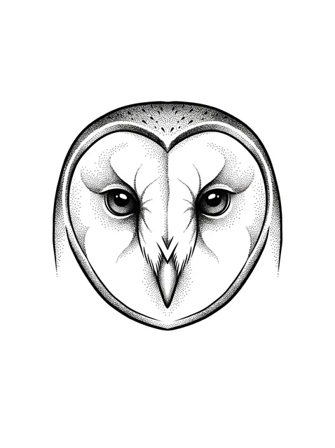 Black and grey dotwork owl tattoo design: the face of a barn owl