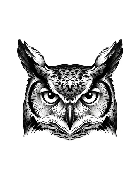 dotwork Owl tattoo design, black and grey