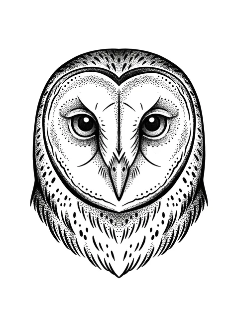 dotwork Owl tattoo design, black and grey