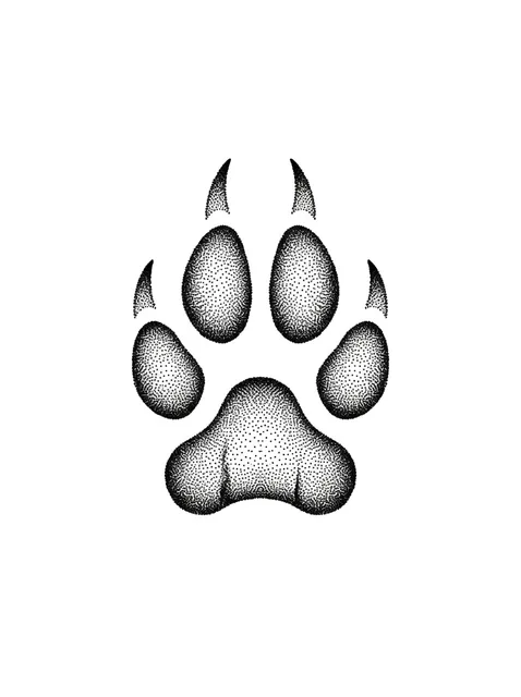 Black and grey dotwork paw and claw tattoo design