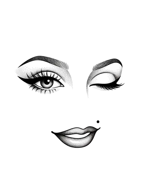 Black and grey dotwork pin up and lips tattoo design
