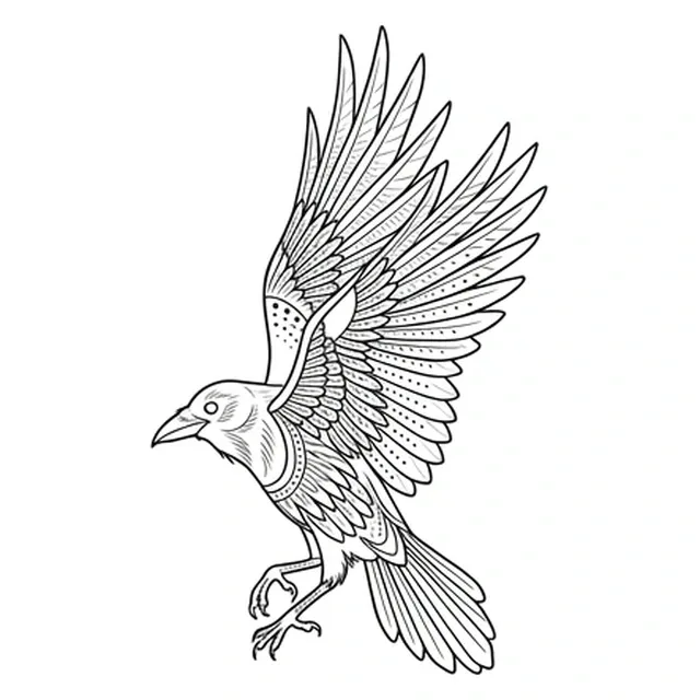 dotwork Raven tattoo design, black and grey