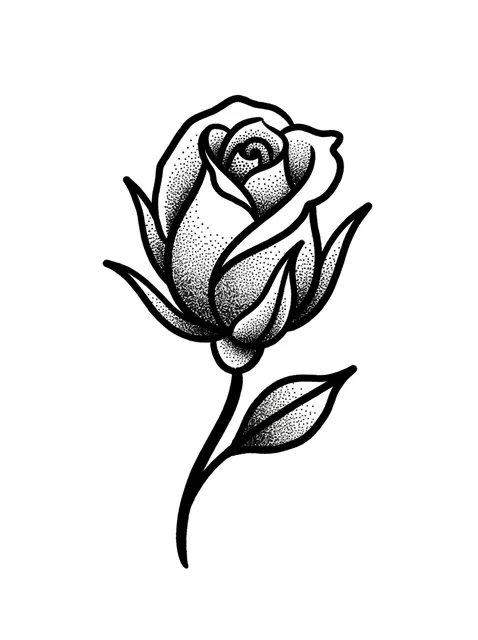 Black and grey dotwork flower and rose tattoo design