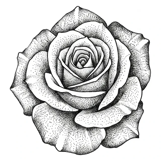 dotwork Rose tattoo design, black and grey