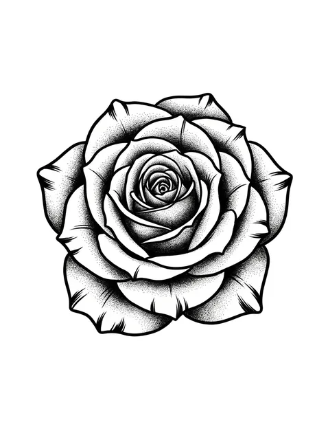 Black and white dotwork rose tattoo design: the rose is prominent