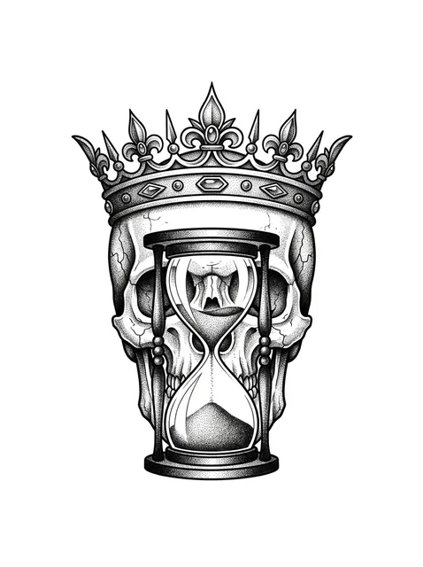 Black and grey dotwork crown and santa muerte tattoo design