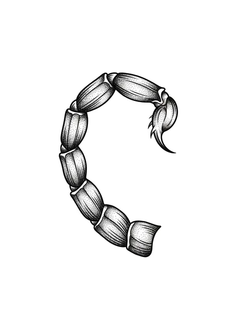 Black and grey dotwork scorpion tattoo design: a scorpion's tail