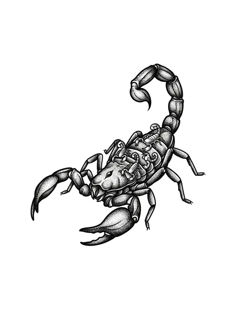 Black and grey dotwork scorpion tattoo design