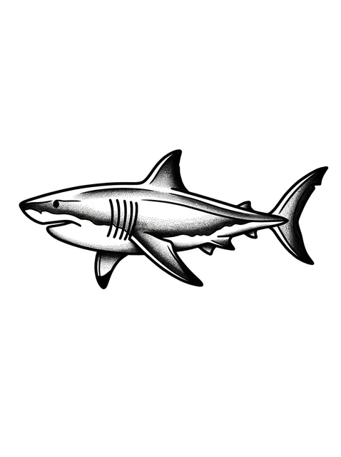 Black and grey dotwork shark tattoo design