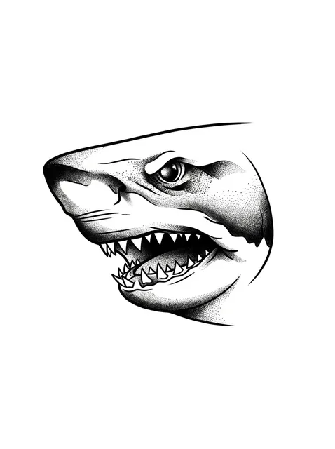 Black and grey dotwork shark tattoo design