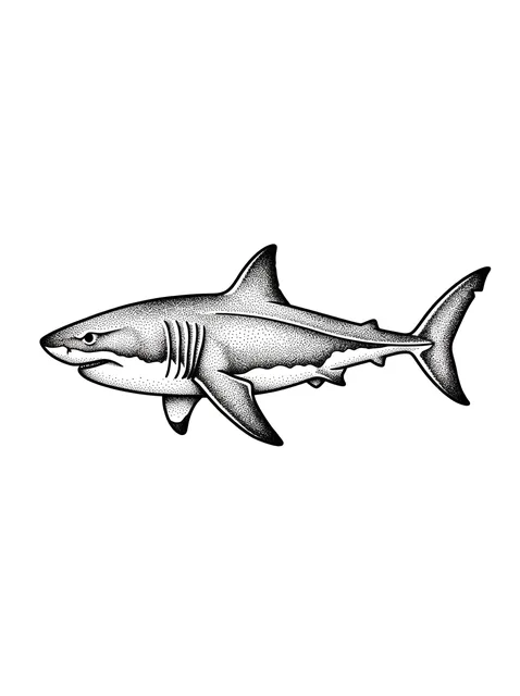 dotwork Shark tattoo design, black and grey