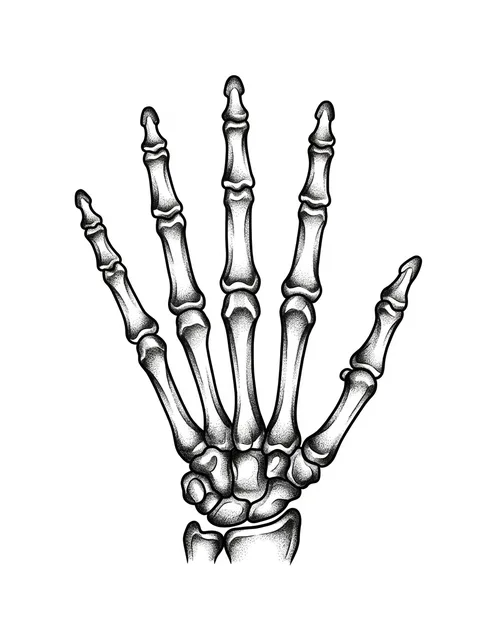 Black and grey dotwork skeleton hand and hand tattoo design: a skeleton hand