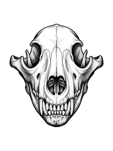 Black and grey dotwork skull tattoo design: an animal skull, possibly a bear or wolf