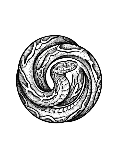 Black and grey dotwork ouroboros and snake tattoo design