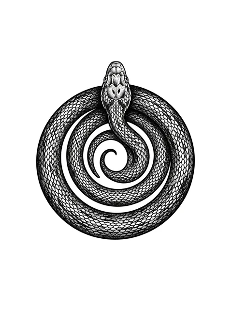 Black and grey dotwork ouroboros and snake tattoo design