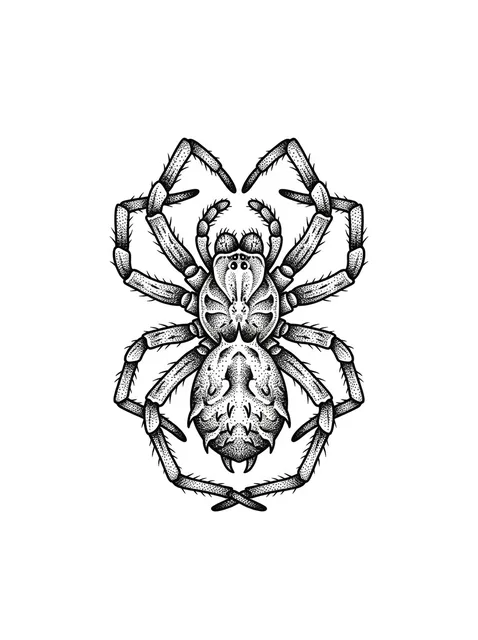 Black and grey dotwork spider tattoo design