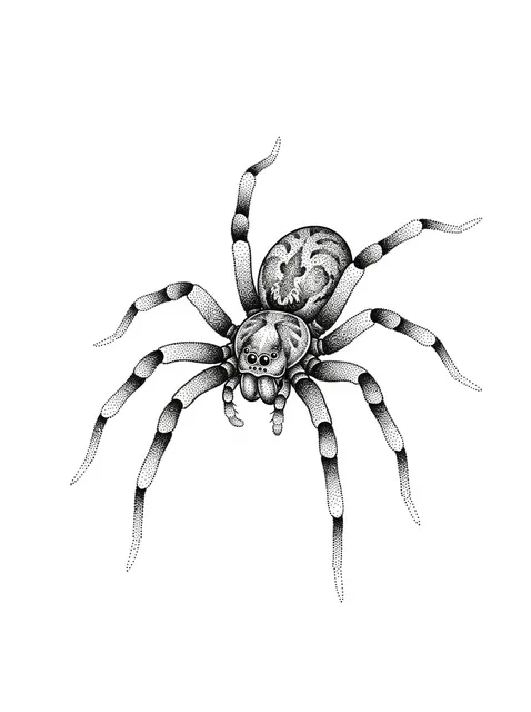 Black and grey dotwork spider tattoo design