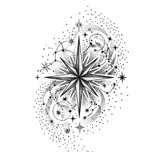 Black and grey dotwork constellation and star tattoo design