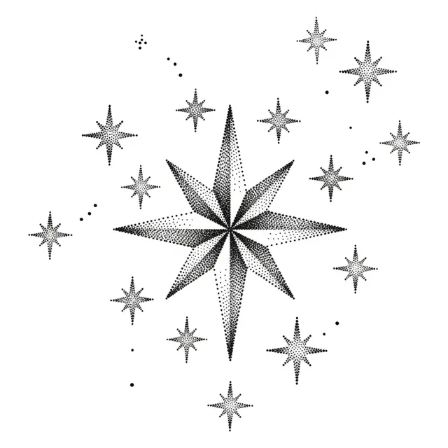 dotwork Star tattoo design, black and grey