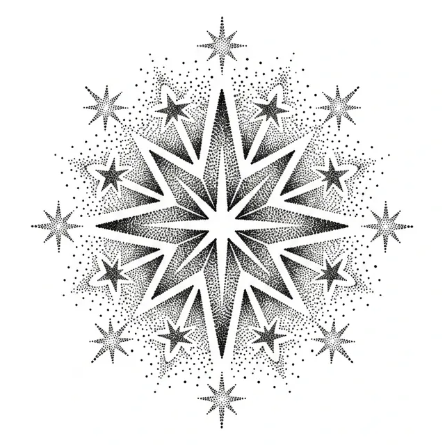 dotwork Star tattoo design, black and grey