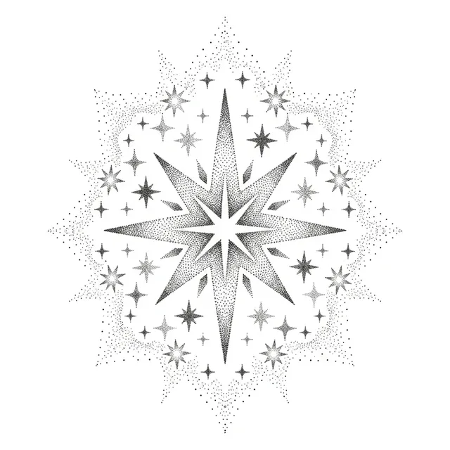 Black and grey dotwork star tattoo design
