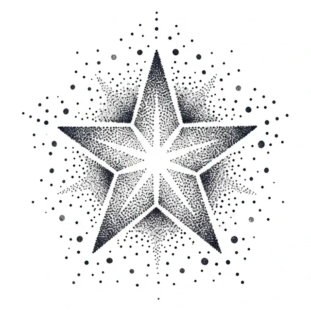 Black and grey dotwork star tattoo design: a five-pointed star
