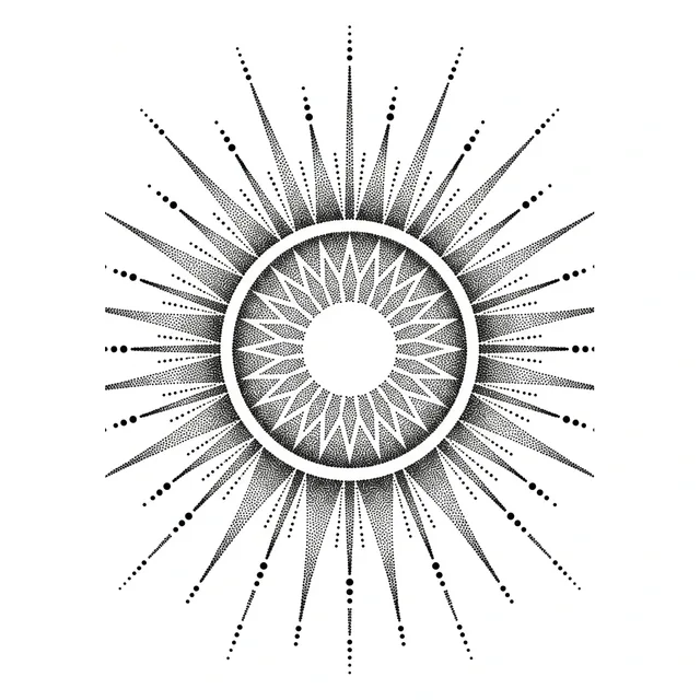 dotwork Sun tattoo design, black and grey