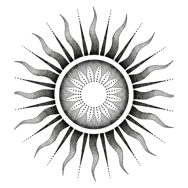 dotwork Sun tattoo design, black and grey