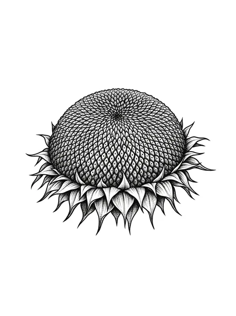 dotwork Sunflower tattoo design, black and grey