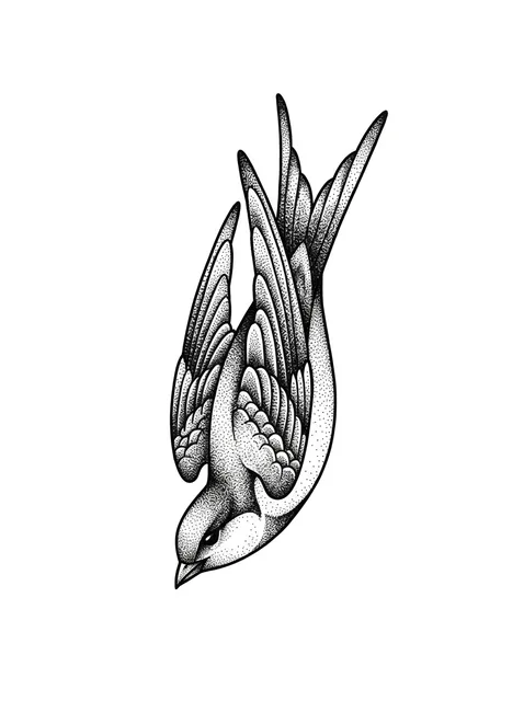 Tattoo-Vorlage mit einer Schwalbe, Stil: Dotwork, in Schwarz-Grau
