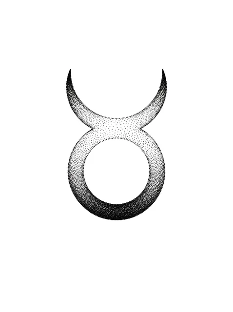 Black and grey dotwork taurus tattoo design: the circle and at the crescent tips