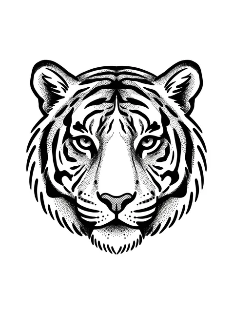 Black and grey dotwork tiger tattoo design: a tiger's head