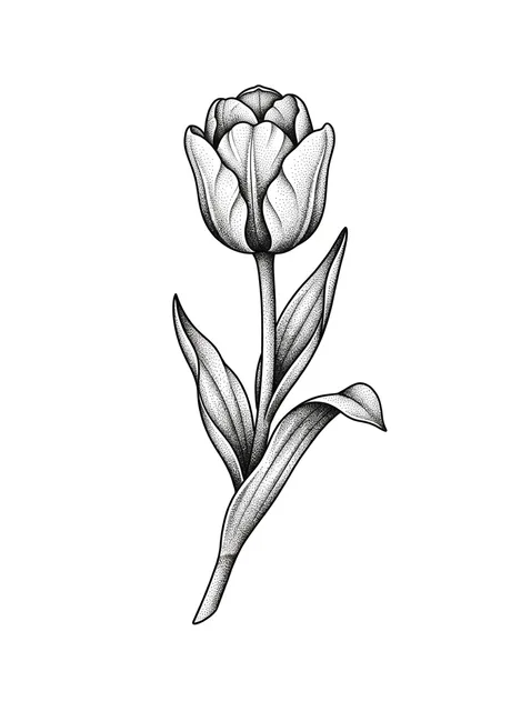 Black and grey dotwork tulip tattoo design