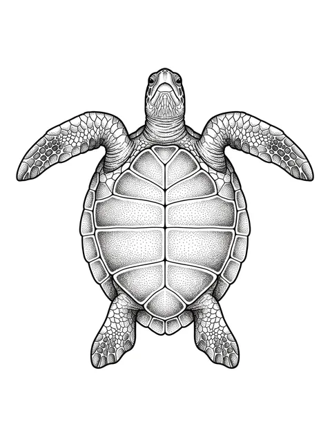 Black and grey dotwork turtle tattoo design: a sea turtle, viewed from above