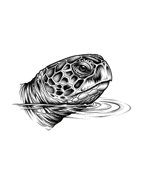Black and grey dotwork turtle tattoo design: a sea turtle's head emerging from water