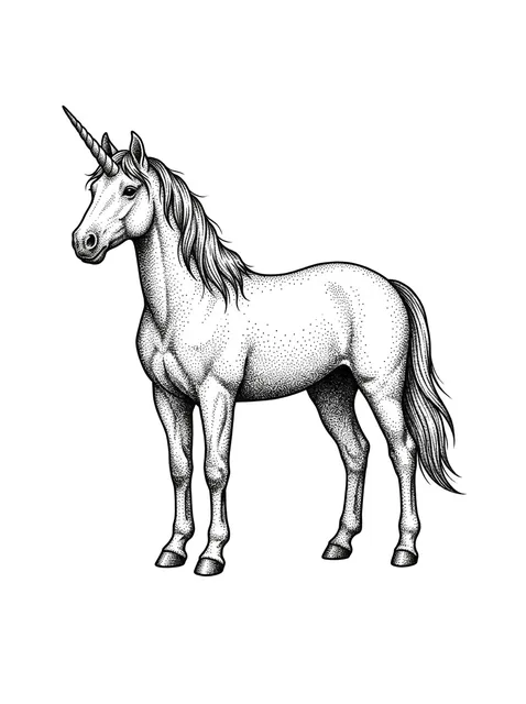 Black and grey dotwork unicorn tattoo design