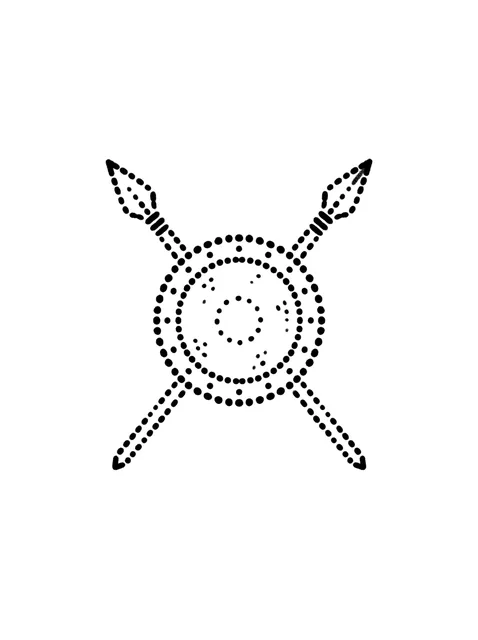Black and grey dotwork warrior and shield tattoo design