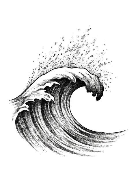 Black and grey dotwork wave tattoo design