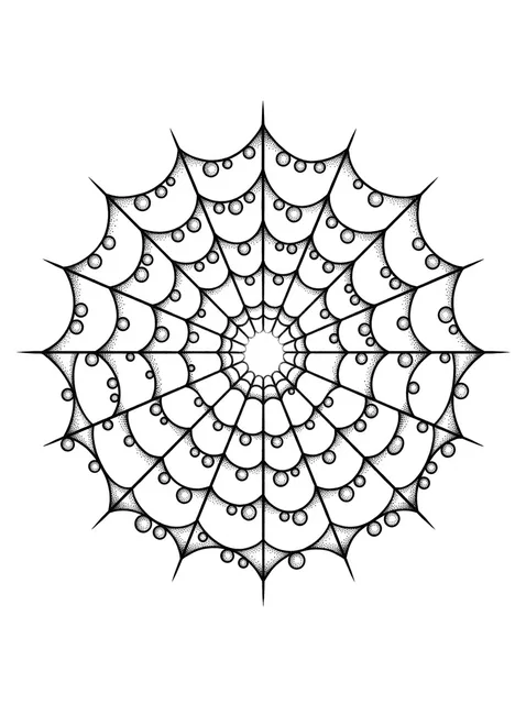 Black and grey dotwork web tattoo design: a spider web with dew drops