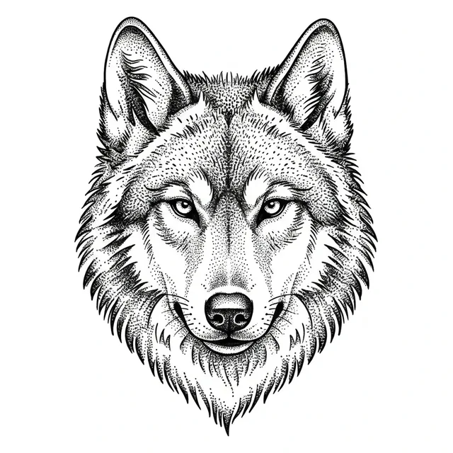 dotwork Wolf tattoo design, black and grey