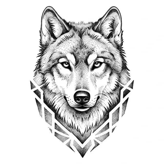dotwork Wolf tattoo design, black and grey