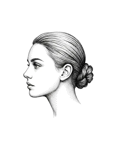 Black and grey dotwork woman portrait tattoo design
