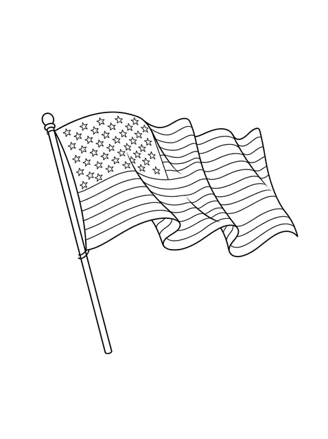 Black and white fine line american flag tattoo design, outline stencil